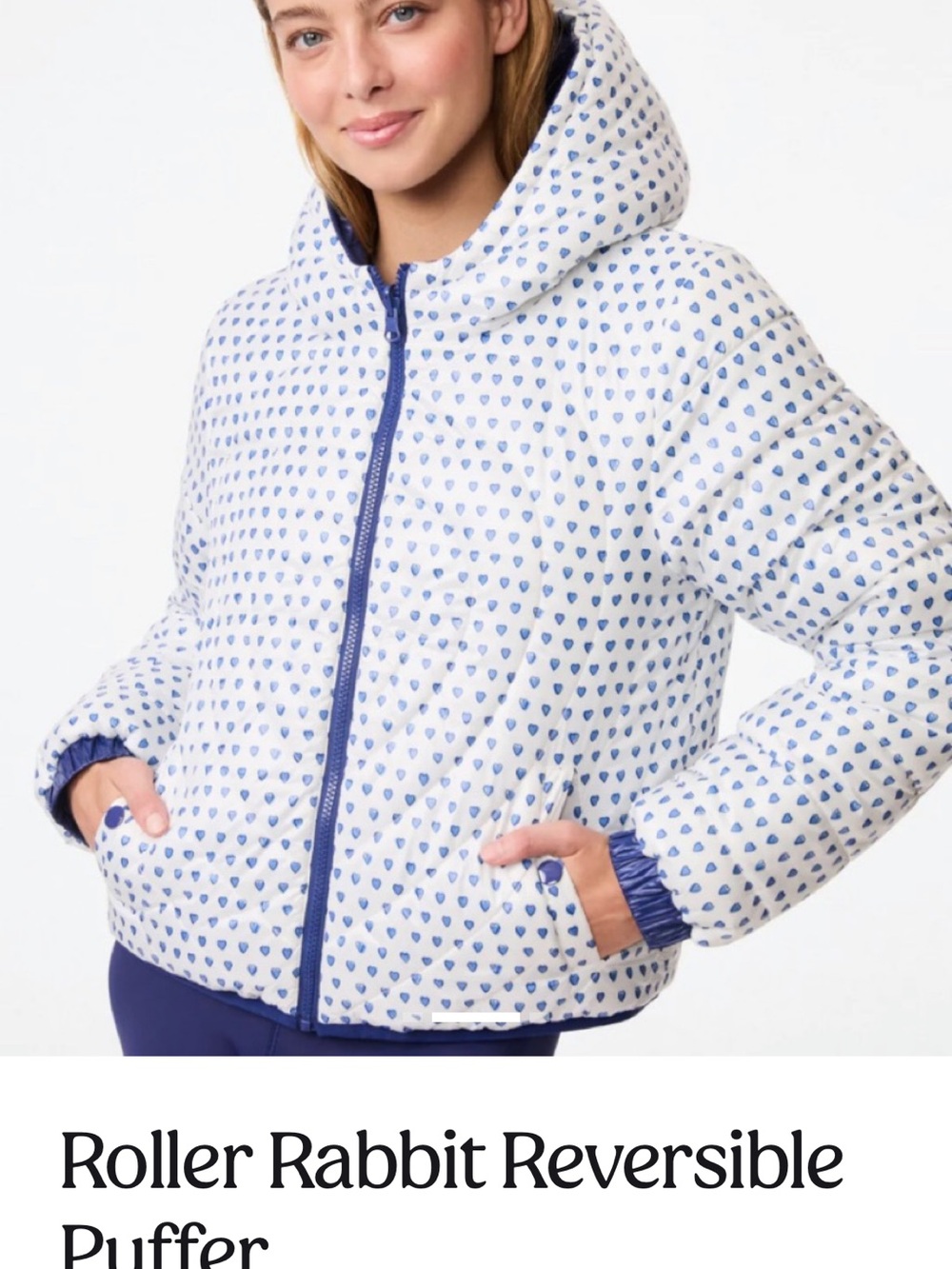 Roller Rabbit White Jacket with Blue Heart Print Puffer